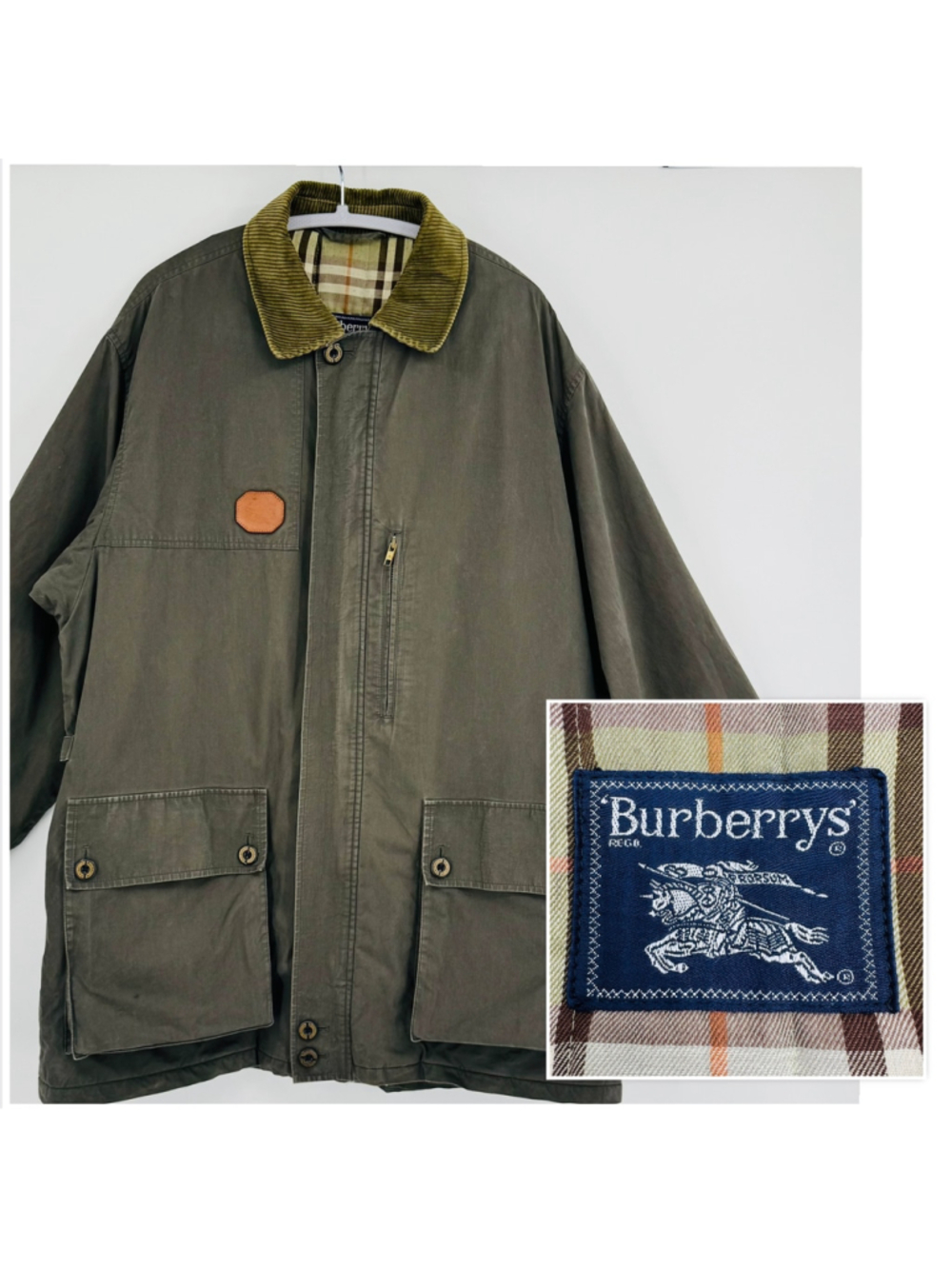 Men's Burberrys Field Hunting Jacket Size L to XL Olive Brown Nova Check Lined